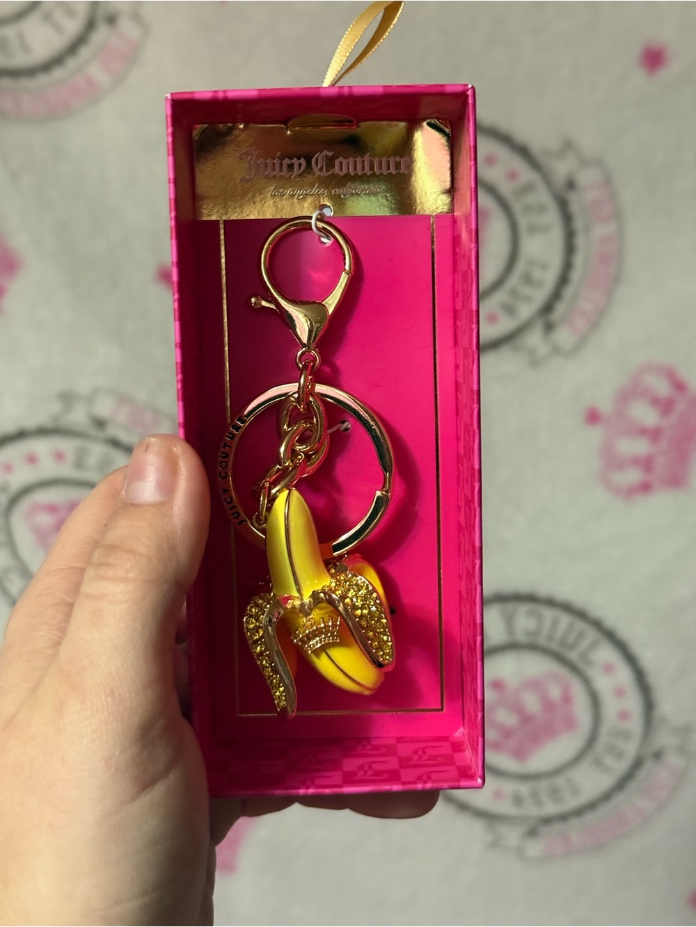 Juicy Couture Gold and Yellow Banana Charm Keychain